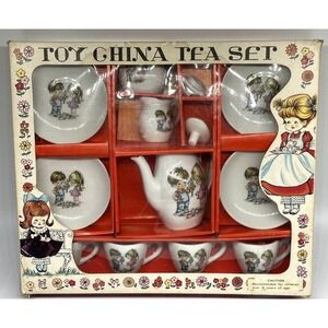 Porcelain 13 Piece Tea Set Toy Made in Japan Original‎ Box Rare Pattern Vintage